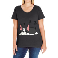 Boston Terrier Dog Pajama Funny Sleeping Boston Te Ladies Curvy T-shirt | Artistshot