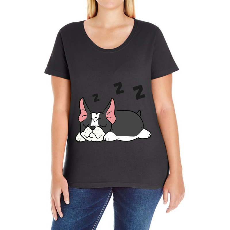 Boston Terrier Dog Pajama Funny Sleeping Boston Te Ladies Curvy T-Shirt by JESSELEON | Artistshot