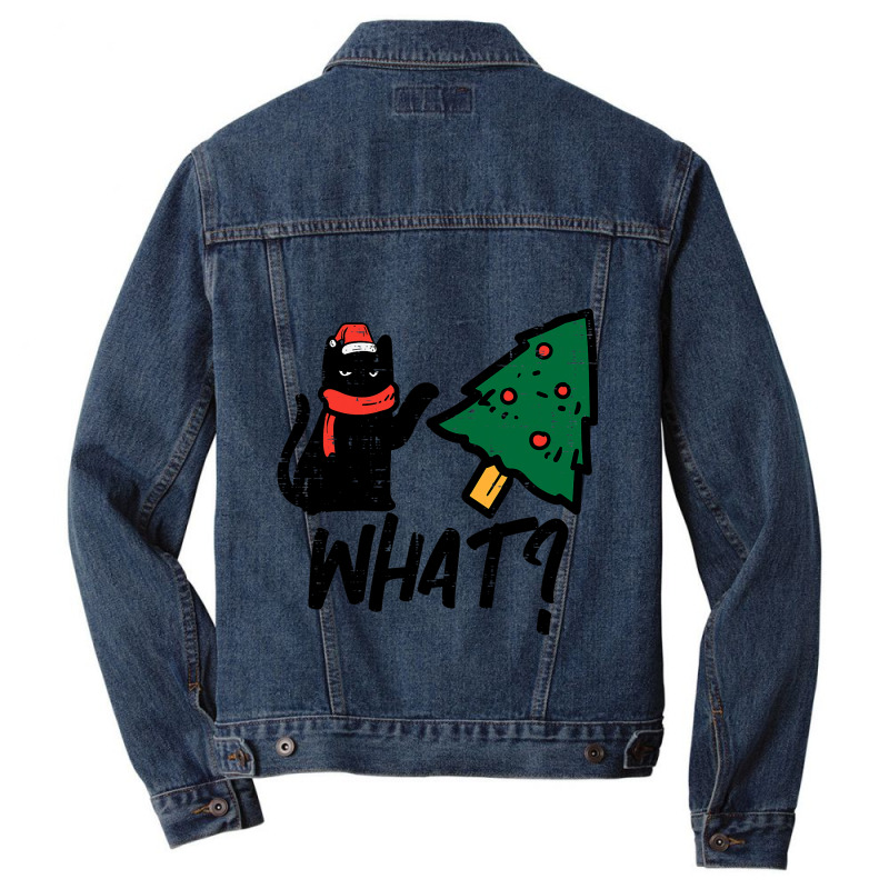 Black Cat Tipping Christmas Tree What Funny Men Wo Men Denim Jacket | Artistshot