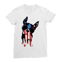 Boston Terrier Dog T Shirt American Flag Independe Ladies Fitted T-shirt | Artistshot