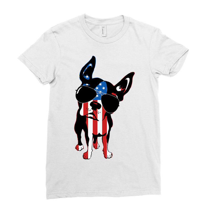 Boston Terrier Dog T Shirt American Flag Independe Ladies Fitted T-Shirt by NAOMIMONTGOMERY | Artistshot