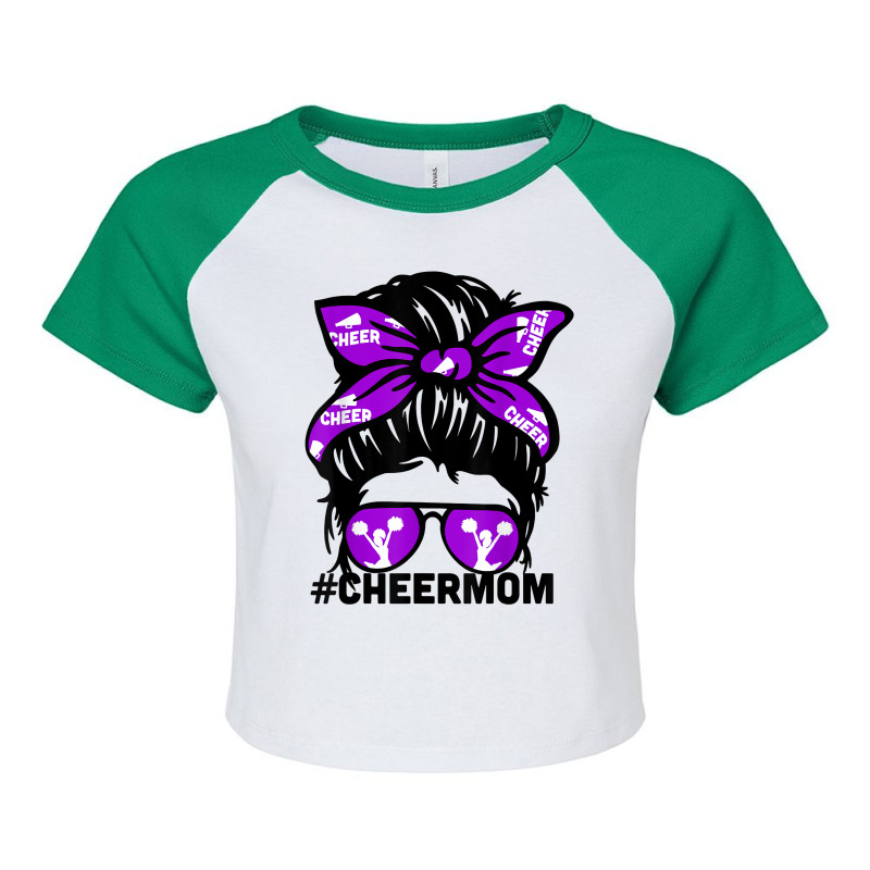 Cheer Mother Mama Puple Megaphone Cheerleading Mom Messy Bun T Shirt Raglan Crop Top by nealegmruland1 | Artistshot