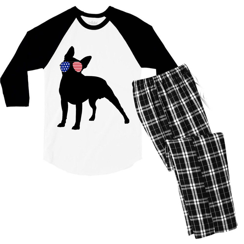 Boston Terrier Dog Usa 4th Of July American Men's 3/4 Sleeve Pajama Set | Artistshot