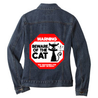 Beware Of Cat Funny Saying Angry Cat Funny Black C Ladies Denim Jacket | Artistshot