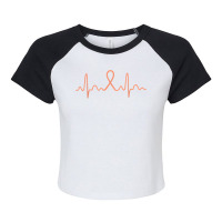 Endometrial Cancer Heartbeat Uterine Cancer Peach Ribbon Raglan Crop Top | Artistshot