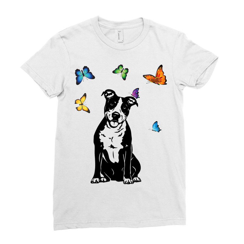 American Staffordshire Terrier Butterflies Amstaff Ladies Fitted T-Shirt by YarielHaskel | Artistshot