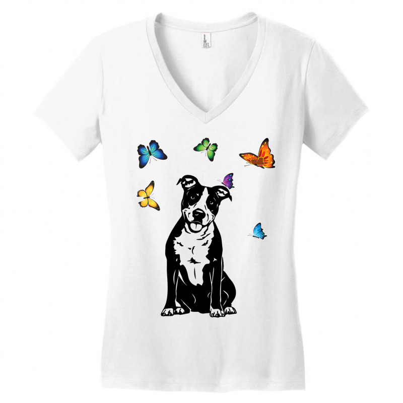 American Staffordshire Terrier Butterflies Amstaff Women's V-Neck T-Shirt by YarielHaskel | Artistshot