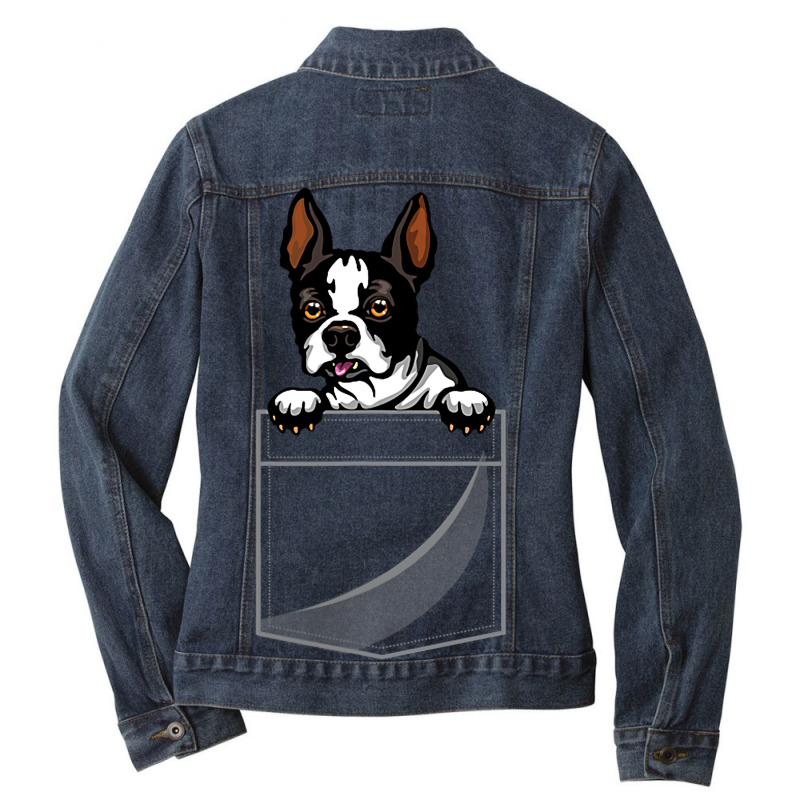 Boston Terrier In A Pocket Ladies Denim Jacket by KrishaAltamiran | Artistshot