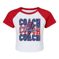 Cheer Coach Lightning Bolt Cheer Leopard Blue Red Raglan Crop Top | Artistshot