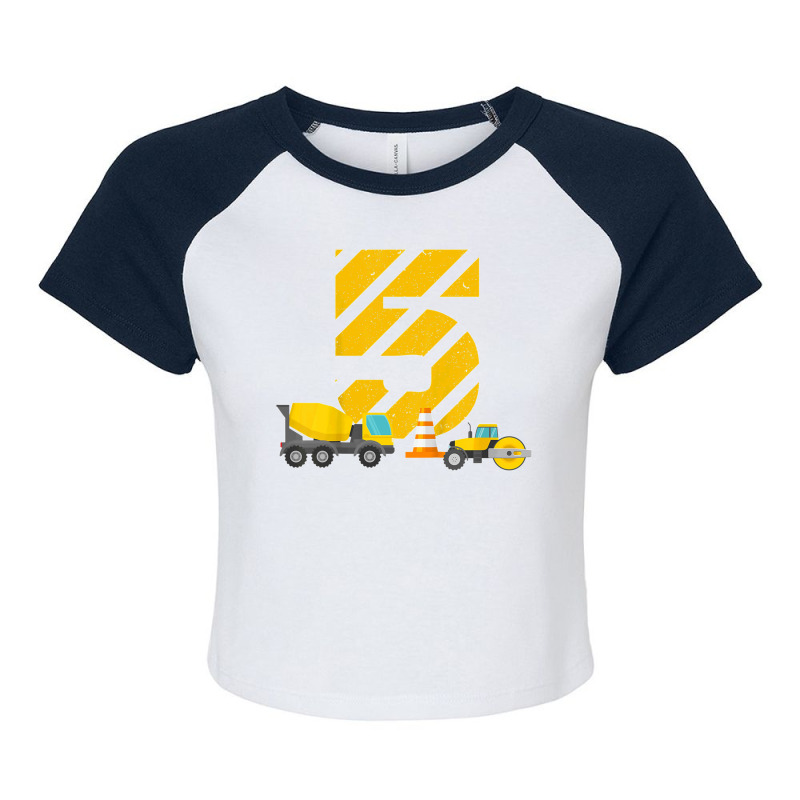 Kids 5th Birthday Boy Construction Worker Construction Site T Shirt Raglan Crop Top by DonnaLee | Artistshot