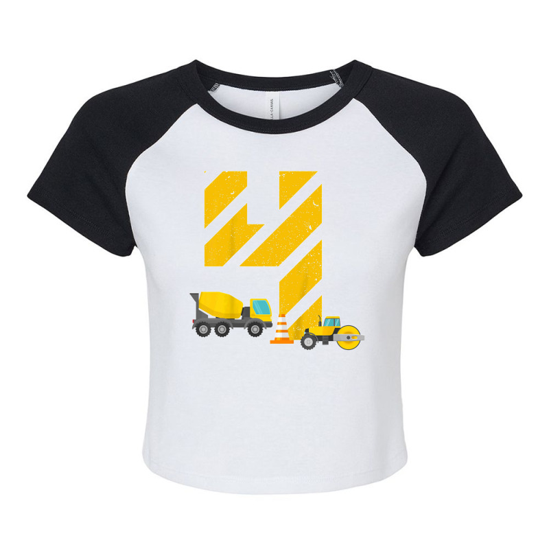 Kids 4th Birthday Boy Construction Worker Construction Site T Shirt Raglan Crop Top by JillMarie | Artistshot