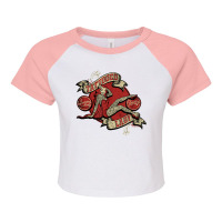 Retro A Go Go Vintage Sideshow Pinup Tattoo Lady T Shirt Raglan Crop Top | Artistshot