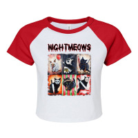 Ads Cat Nightmeows Campy 80's Horror Cats Horror Halloween Raglan Crop Top | Artistshot