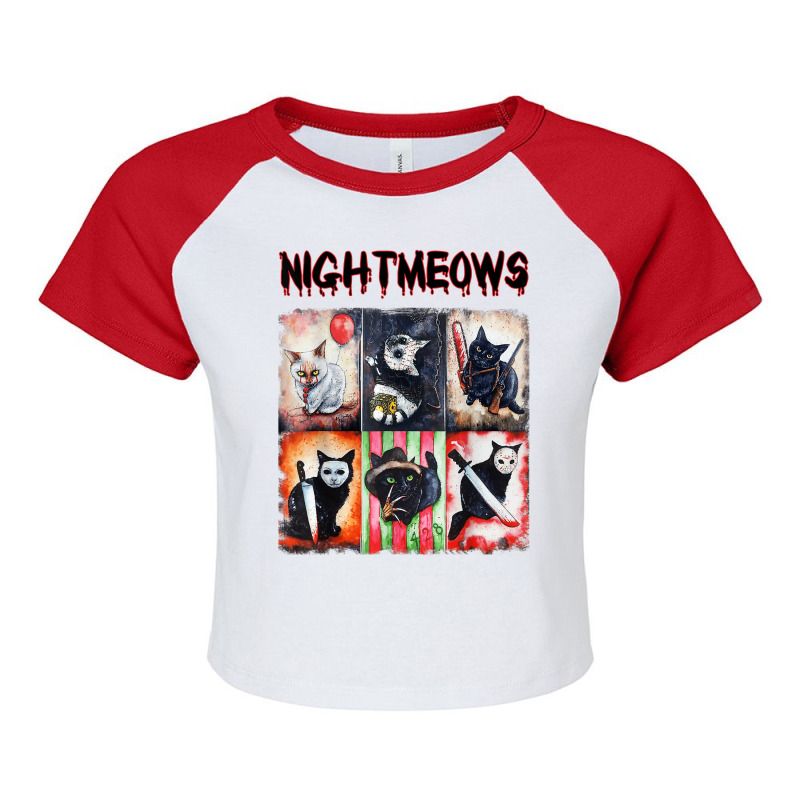 Ads Cat Nightmeows Campy 80's Horror Cats Horror Halloween Raglan Crop Top | Artistshot