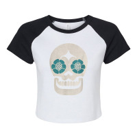 Vintage Sugar Skull Hand Illustration Minmalist Calavera Raglan Crop Top | Artistshot