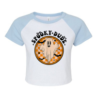 Retro Spooky Dude Cute Ghost Funny Spooky Season Halloween Raglan Crop Top | Artistshot