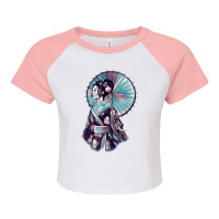 Japanese Geisha Parasol Pretty Tattoo Art Samurai T Shirt Raglan Crop Top | Artistshot