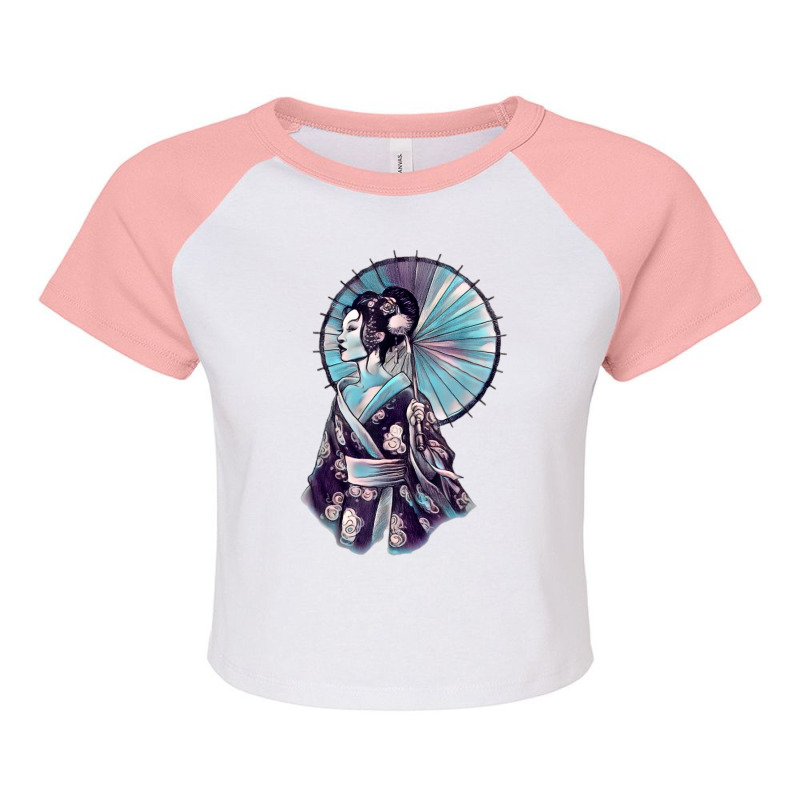 Japanese Geisha Parasol Pretty Tattoo Art Samurai T Shirt Raglan Crop Top by Fashlaza | Artistshot