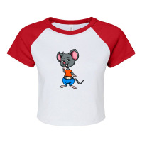 Cute Anthropomorphic Human-like Cartoon Character Mouse In Clothes Raglan Crop Top | Artistshot