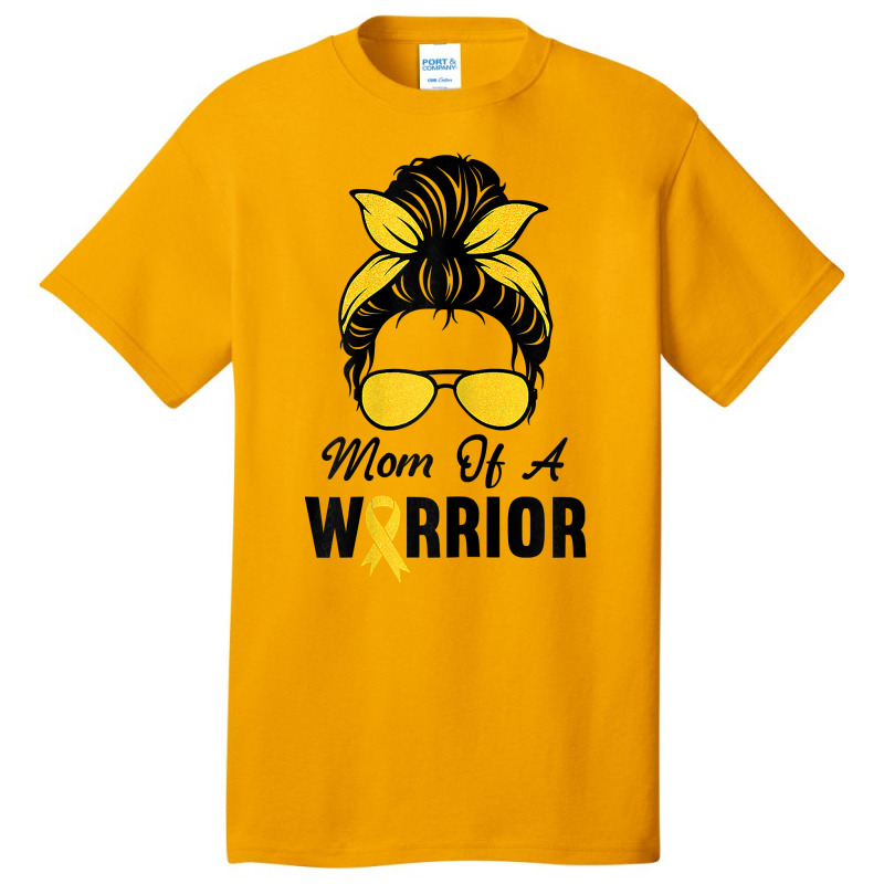 Womens Childhood Cancer Shirt Awareness Mom Of A Warrior Messy Bun T S Basic T-shirt | Artistshot