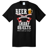 Lumberjack Beer And Sharp Objects Axe Throwing Funny Lumberjack Dad Basic T-shirt | Artistshot