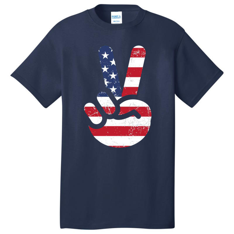 American Flag Peace Sign Hand T-shirt Fourth Of July Gift Basic T-shirt | Artistshot