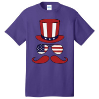 Top Hat - Sunglasses - Mustache - American Flag Patriotic Basic T-shirt | Artistshot