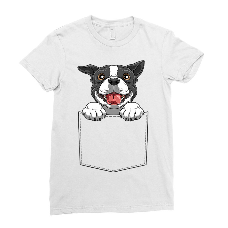 Boston Terrier Pocket Funny Boston Terrier In Pock Ladies Fitted T-Shirt by NOELYOUNG | Artistshot