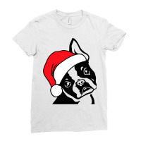 Boston Terrier Santa Hat Funny Christmas Ladies Fitted T-shirt | Artistshot