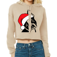 Boston Terrier Santa Hat Funny Christmas Cropped Hoodie | Artistshot