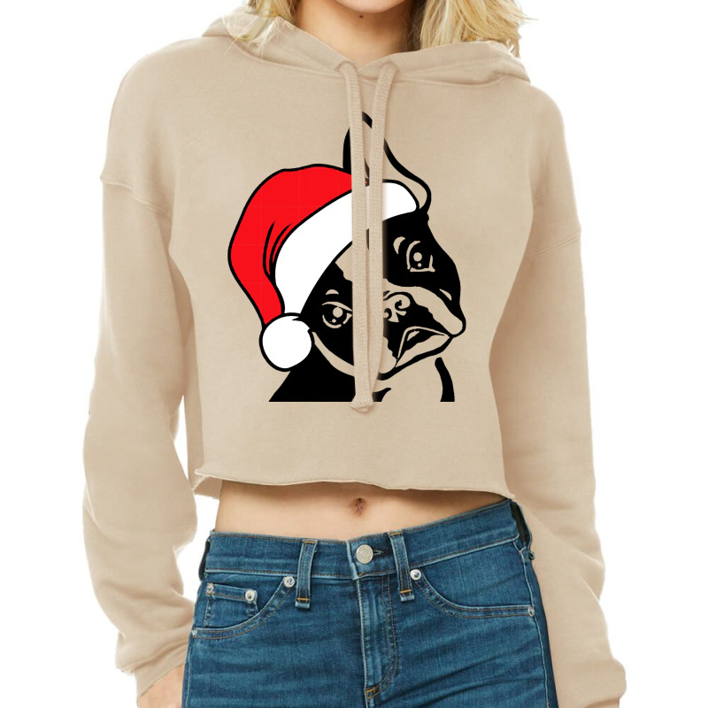 Boston Terrier Santa Hat Funny Christmas Cropped Hoodie by JESSICAMARTINA | Artistshot