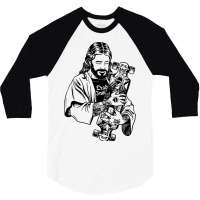 Badass Jesus Punk With Tattoos Loves Skateboard An 3/4 Sleeve Shirt | Artistshot