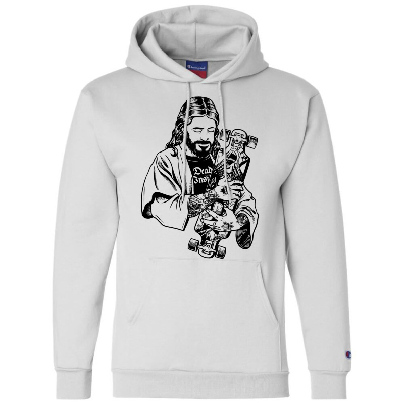 Badass Jesus Punk With Tattoos Loves Skateboard An Champion Hoodie | Artistshot