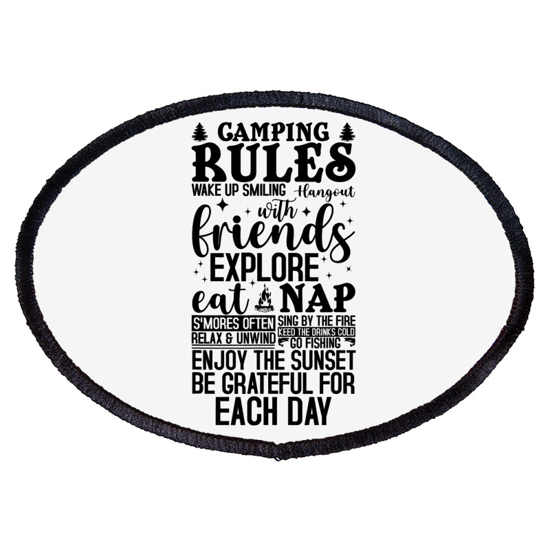 Camping Rules Camping Gear Funny Camper 3 Oval Patch | Artistshot