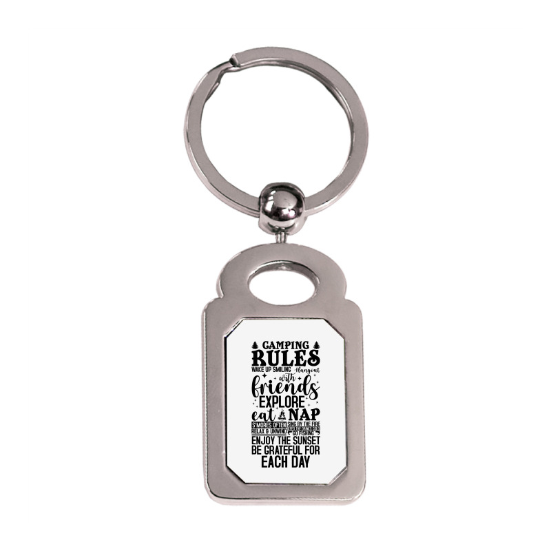 Camping Rules Camping Gear Funny Camper 3 Silver Rectangle Keychain | Artistshot