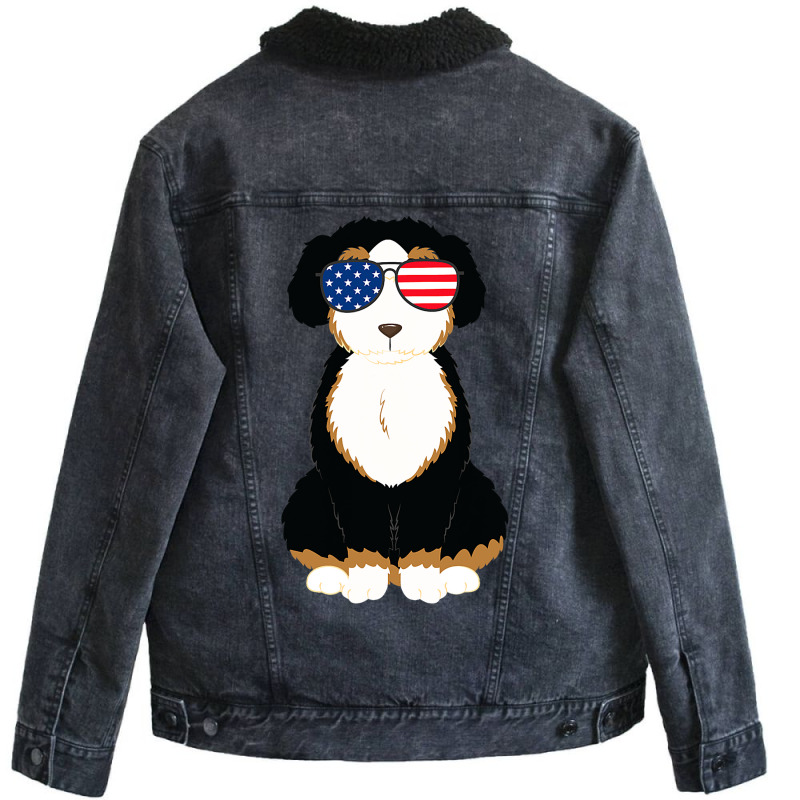 4th Of July Bernedoodle Dog Patriotic Usa American Unisex Sherpa-lined Denim Jacket | Artistshot