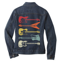 Guitar Rock N Roll Bass Instrument Vintage Metal 5 Ladies Denim Jacket | Artistshot