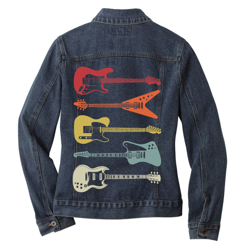 Guitar Rock N Roll Bass Instrument Vintage Metal 5 Ladies Denim Jacket by DAVIDVASILCHUK | Artistshot