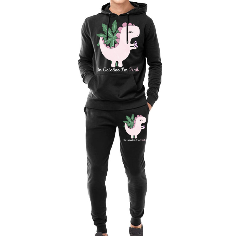 In October Im Pink Dinosaur Ribbon Breast Cancer A Hoodie & Jogger Set | Artistshot