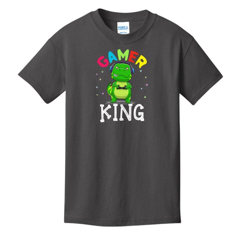 Thanksgiving Gamer King Trex Dinosaur Playing Video Games Kid Boys Gam Basic Youth T-shirt | Artistshot