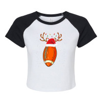 Football Funny Football Reindeer Santa Hat Christmas Holiday 142 Raglan Crop Top | Artistshot