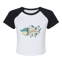 Fishbone Cartoon, Fishbone Cartoon Art, Fishbone Cartoon Vintage, Fish Raglan Crop Top | Artistshot