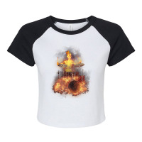 Flaming Skeleton Drummer Set 1, Flaming Skeleton Drummer Set 1 Art, Fl Raglan Crop Top | Artistshot