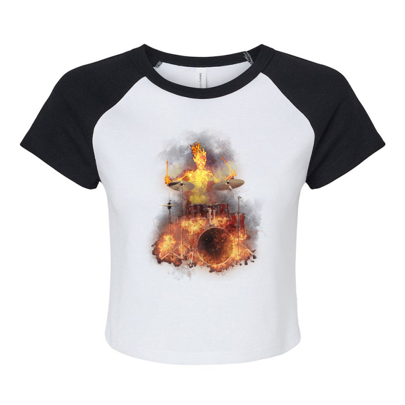 Flaming Skeleton Drummer Set 1, Flaming Skeleton Drummer Set 1 Art, Fl Raglan Crop Top | Artistshot