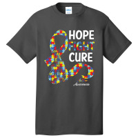 Hope Fight Cure Puzzle Pieces Ribbon Autism Awareness Basic T-shirt | Artistshot