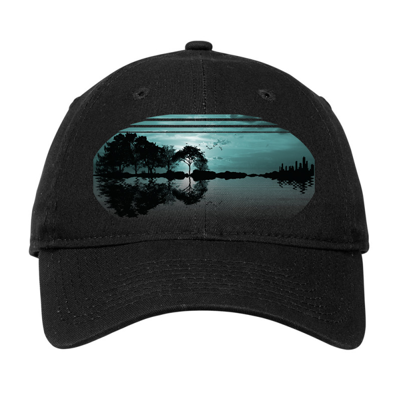 Guitar Sunset Sky Trees City Lake Reflection Speci Adjustable Cap | Artistshot