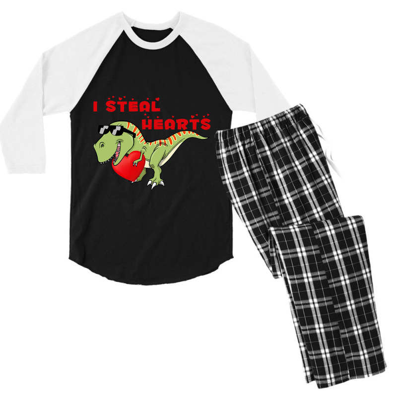 I Steal Hearts Dinosaur Dino T Rex Valentines Day  Men's 3/4 Sleeve Pajama Set | Artistshot