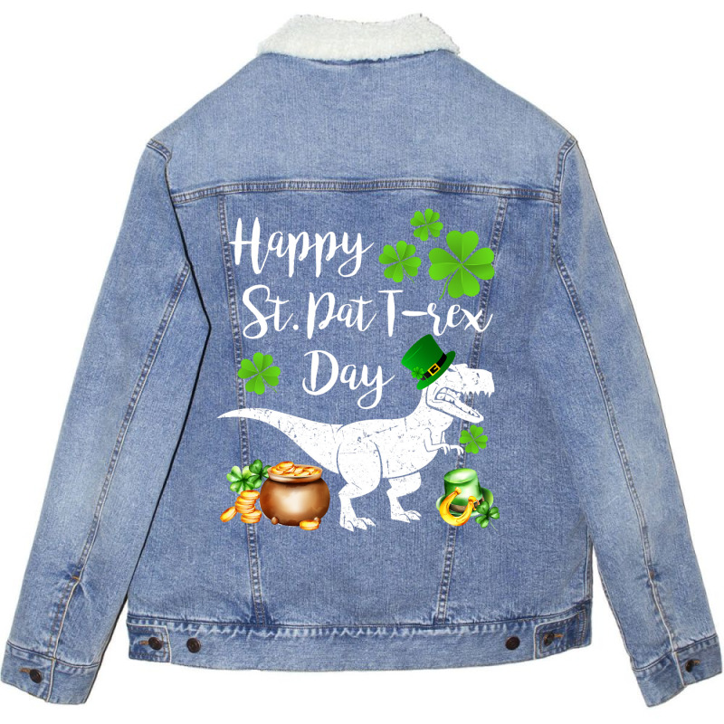 Happy St Pat T Rex Saint Patricks Day Dinosaur Boy Unisex Sherpa-lined Denim Jacket | Artistshot