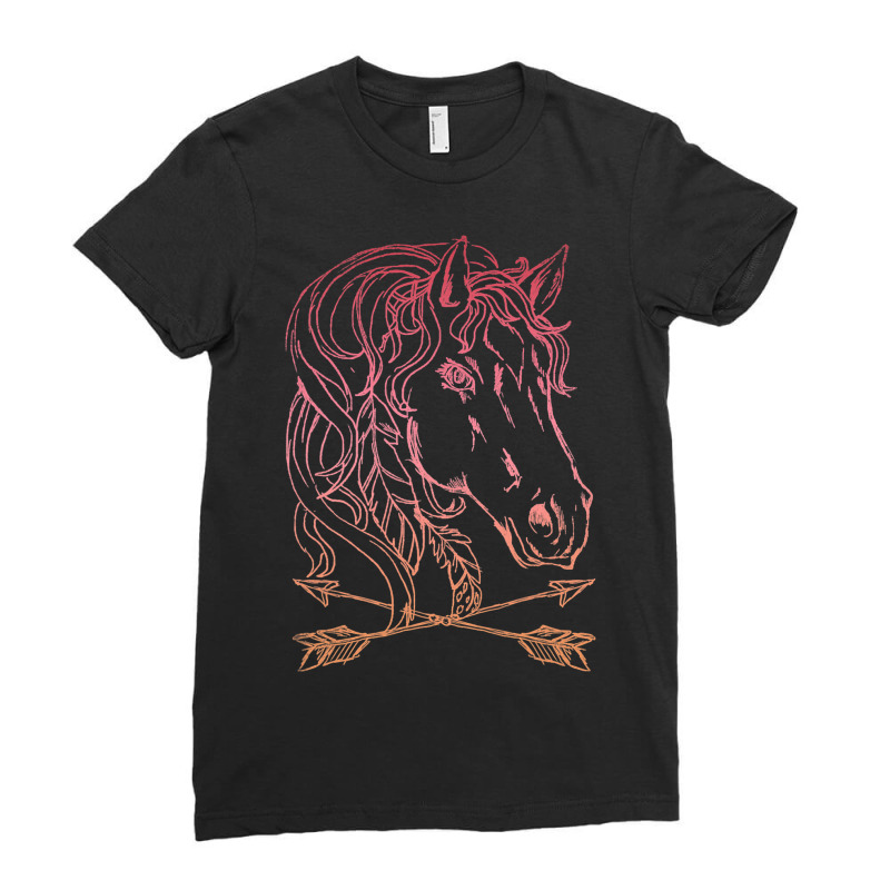 Horse Drawing Sketch Arrows And Feathers Ladies Fitted T-Shirt by FriedBarcia | Artistshot