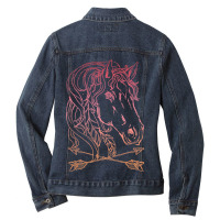 Horse Drawing Sketch Arrows And Feathers Ladies Denim Jacket | Artistshot